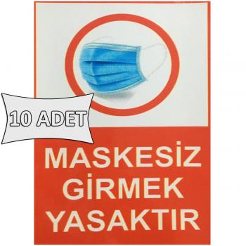 Maskesiz Girmek Yasaktır Etiketi Sticker 15x20 cm 10 ADET