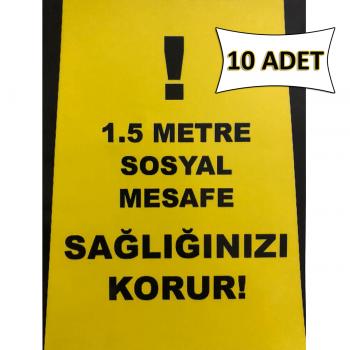 1,5 Metre Sosyal Mesafe Sağlığınızı Korur Uyarı Sticker 15x20 cm 10 ADET