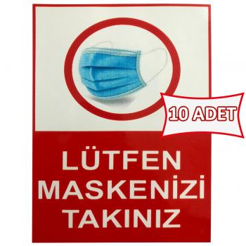 Lütfen Maskenizi Takınız Etiketi Sticker 15x20 cm 10 ADET