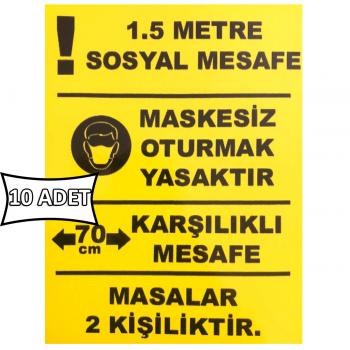 Yemek Masası Sosyal Mesafe Etiketi Sticker 15x20 cm 10 ADET