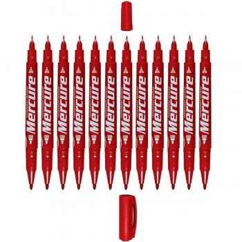 Mercure Marker Cd Kalemi Çift Uçlu İnce Kalın Kalem Kırmızı 12 ADET